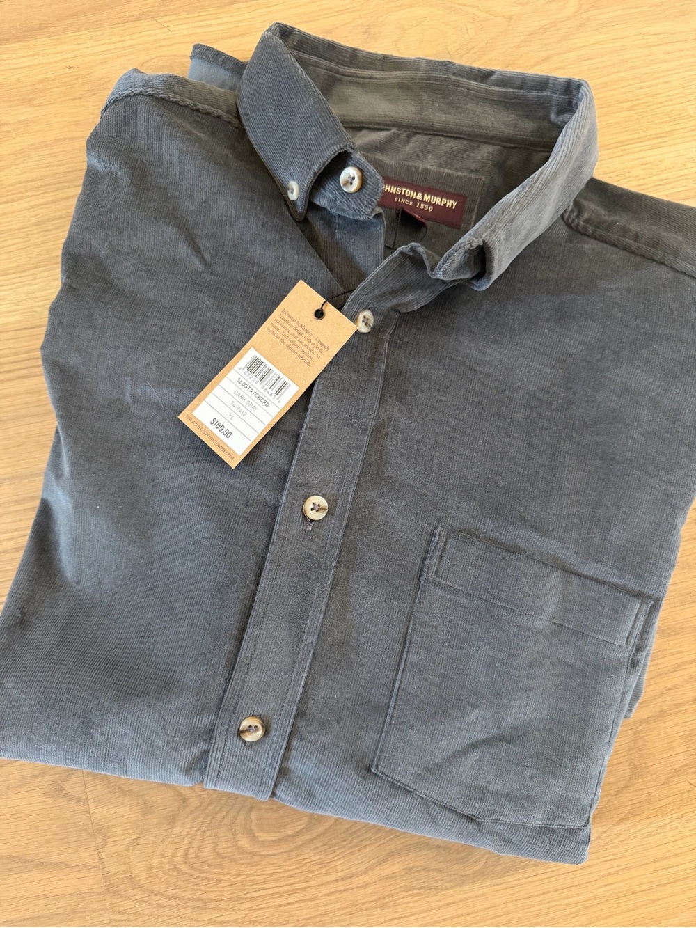 Johnston & Murphy Men's Button-Down Shirt in Charcoal Gray